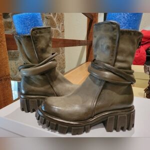 A.S.98 Hersh Jungle Green Lug Sole Moto Boots 37